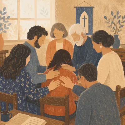 Laying Hands Prayer in Warm Chapel