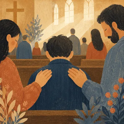 Laying Hands Prayer in Quiet Chapel