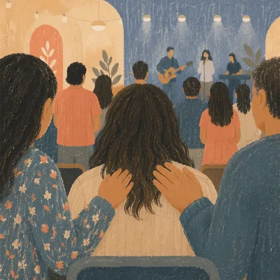 Laying Hands Prayer During Church Worship
