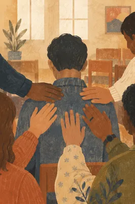 Reverent Laying Hands Prayer in Church