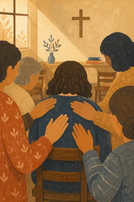 Laying Hands Prayer in Church Fellowship Room