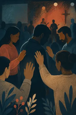 Laying Hands Prayer in Church Gathering