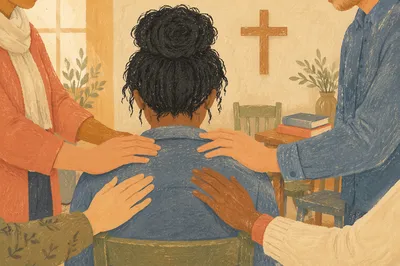 Laying Hands Prayer in Church Fellowship Room