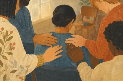 Laying Hands Prayer in Quiet Church