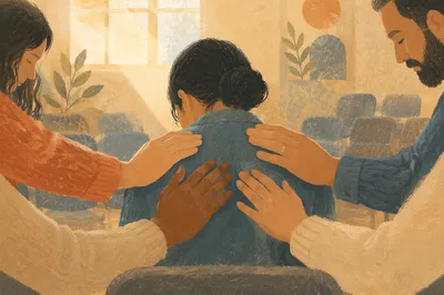 Laying Hands Prayer in Quiet Church