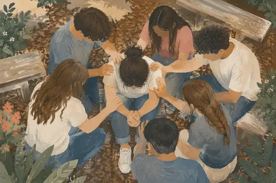 Youth Ministry Laying Hands Prayer Outdoors
