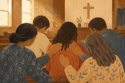 Laying Hands Prayer in Wooden Church
