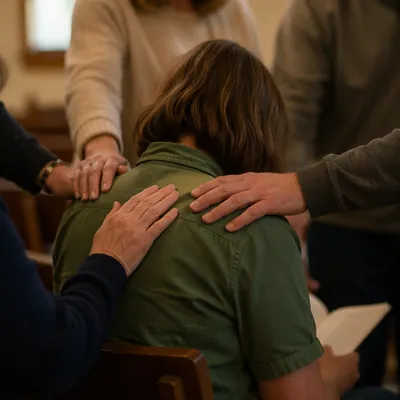 Gentle Laying Hands Prayer in Church Room
