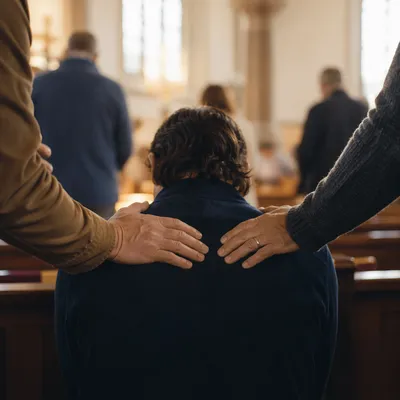 Laying Hands Prayer in Quiet Chapel