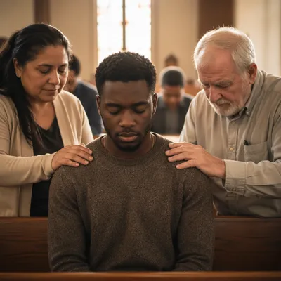 Laying Hands Prayer in Evening Church