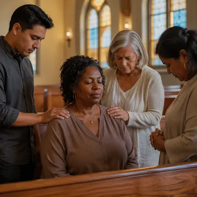 Laying Hands Prayer in Church Sanctuary