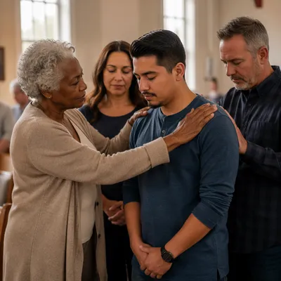 Laying Hands Prayer in Church Fellowship