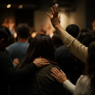 Laying Hands Prayer in Warm Church Gathering