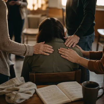 Laying Hands Prayer in Church Fellowship Room