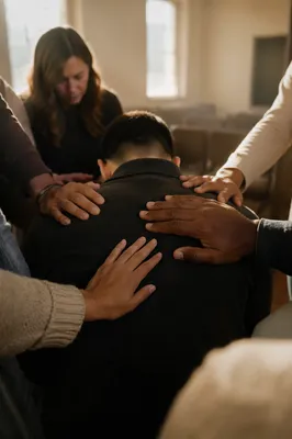 Laying Hands Prayer in a Quiet Church