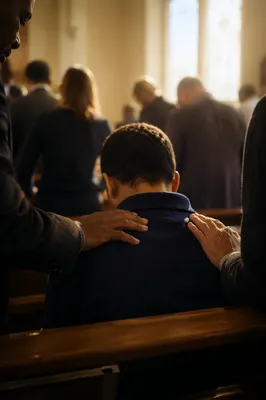 Laying Hands Prayer in Quiet Chapel