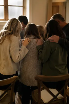 Laying Hands Prayer in Quiet Church Room