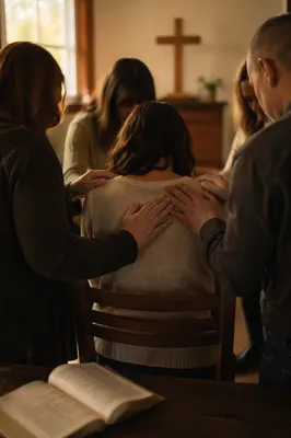 Laying Hands Prayer in Church Fellowship Room