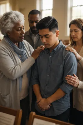Laying Hands Prayer in Church Fellowship