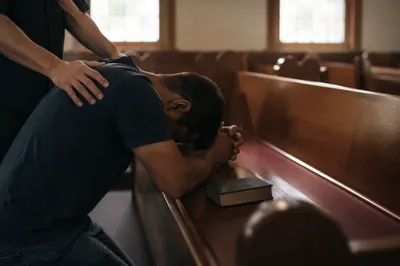 Laying Hands Prayer in Quiet Sanctuary