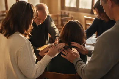 Laying Hands Prayer in Warm Chapel
