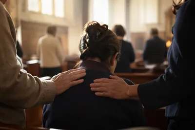 Laying Hands Prayer in Quiet Chapel