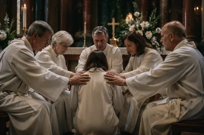 Laying Hands Prayer in Church Sanctuary