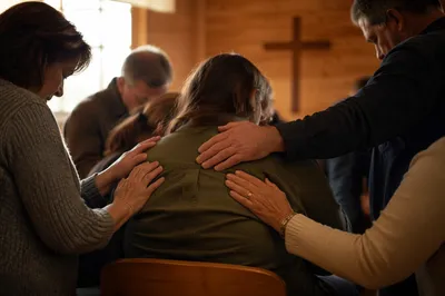 Laying Hands Prayer Ministry in Wooden Church