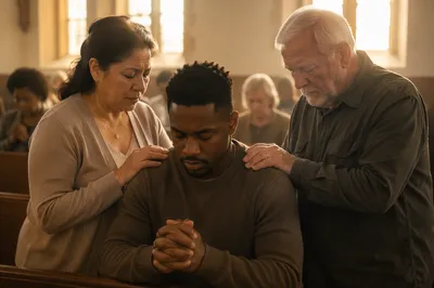 Small Group Prayer in Church Sanctuary