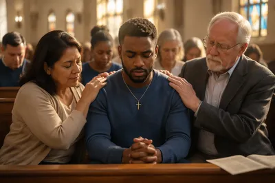 Group Prayer in Softly Lit Chapel