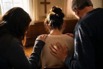 Laying Hands Prayer in Warm Chapel