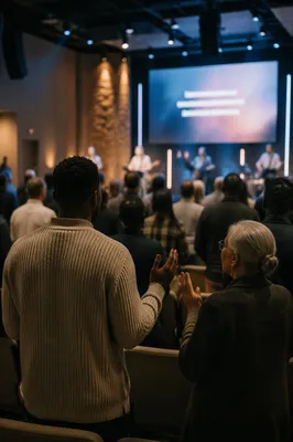 Contemporary Church Interior During Evening Worship