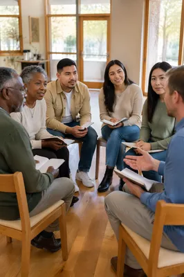 Couples Workshop Discussion in Bright Community Hall