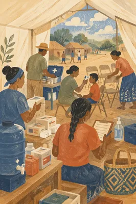 Medical Mission Clinic Tent in Rural Village