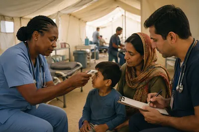 Volunteer Medical Care Inside Rural Clinic Tent