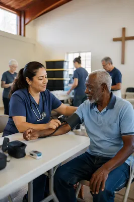 Doctor Checking Patient Blood Pressure Indoors