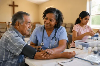 Doctor Checking Blood Pressure in Community Clinic