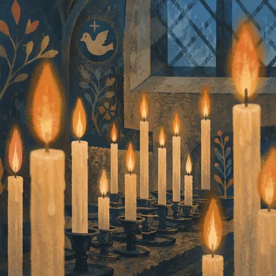 Memorial Candles Glowing in Quiet Church
