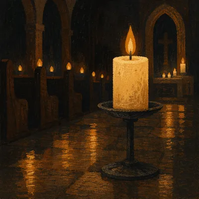 Memorial Candle Glowing in Quiet Church