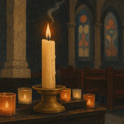 Memorial Candle Glowing in Quiet Church