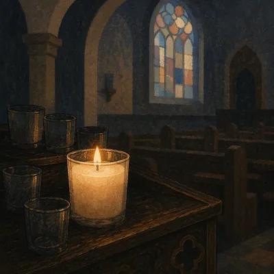 Memorial Candle in Quiet Dark Church