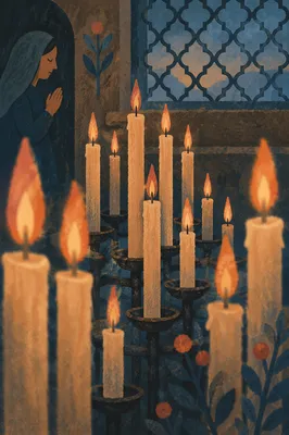 Memorial Candles Glowing in Quiet Church