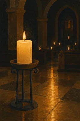 Memorial Candle Glowing in Quiet Church