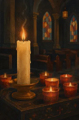 Memorial Candle Glowing in Quiet Church