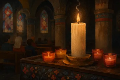 Memorial Candle Glowing in Quiet Church
