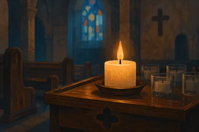 Memorial Candle Glowing in Quiet Church
