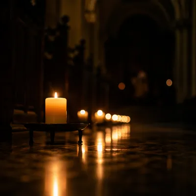 Memorial Candle Glowing in Quiet Church