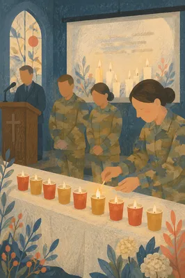 Memorial Candles in Quiet Chapel Service
