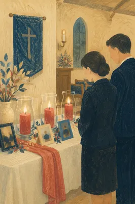 Memorial Service Candles in Small Chapel