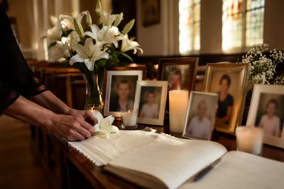 Peaceful Memorial Tribute Table in Church